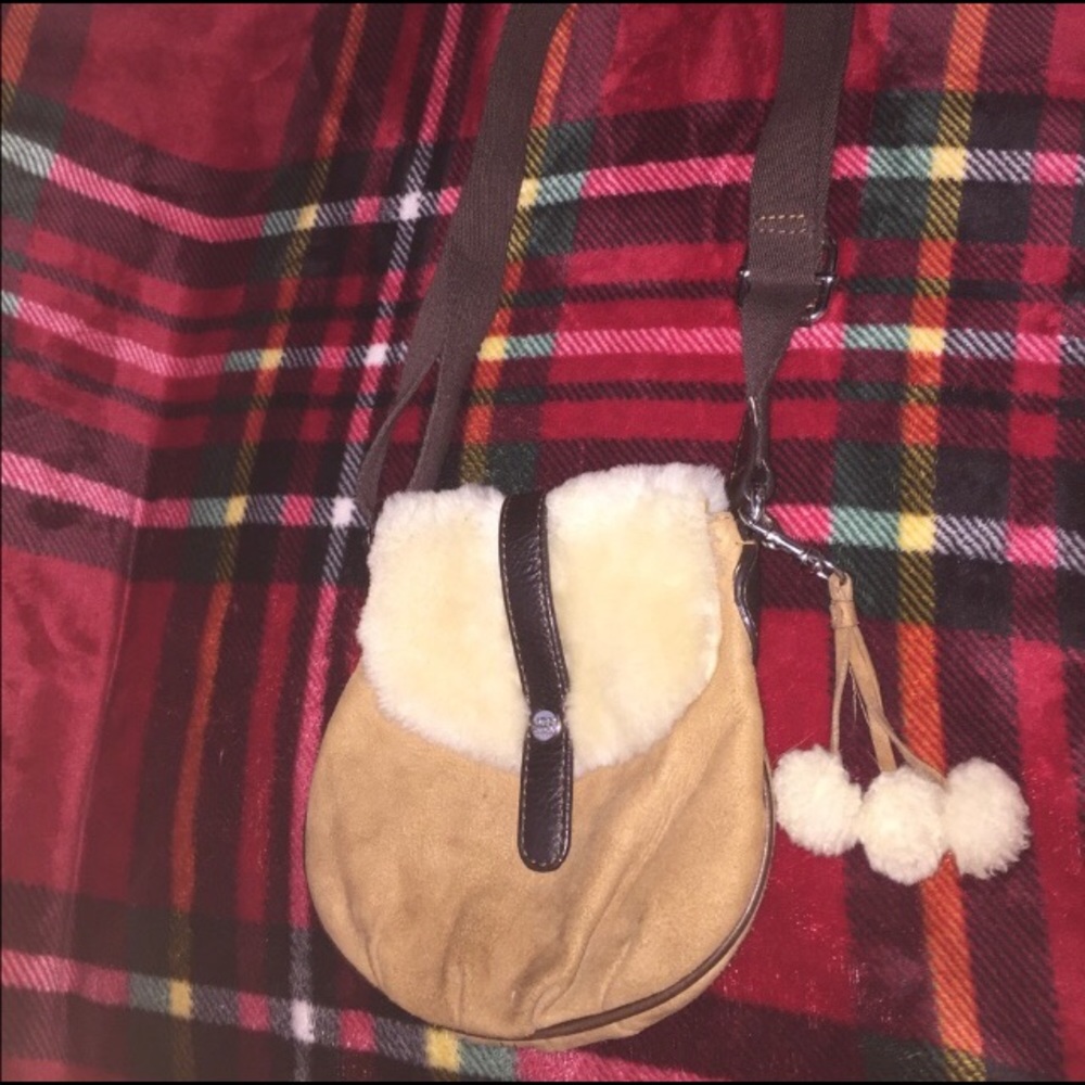 UGG Crossbody Shearling Sheepskin Trim PomPoms
